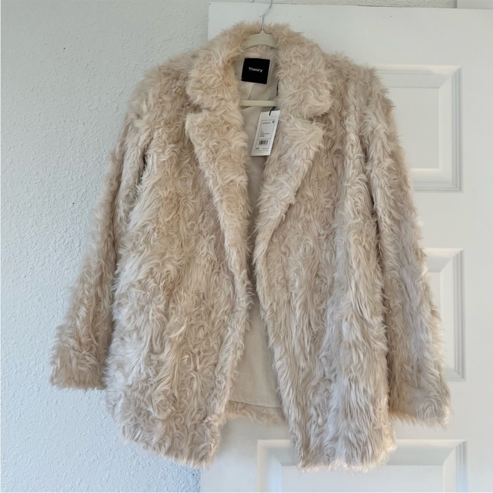 Theory Clairene Faux Fur Coat  - Ivory/Cream